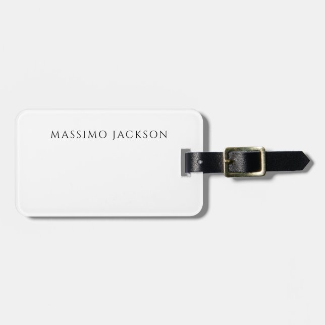 Étiquette À Bagage Own Name Calligraphy Chic Plain Simple Black White (Devant horizontal)
