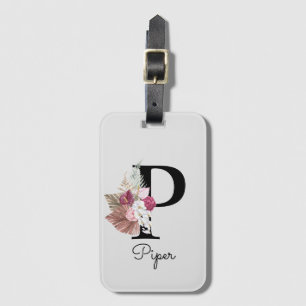 Étiquette À Bagage P Initiale Florale Bohème Rose Brodé