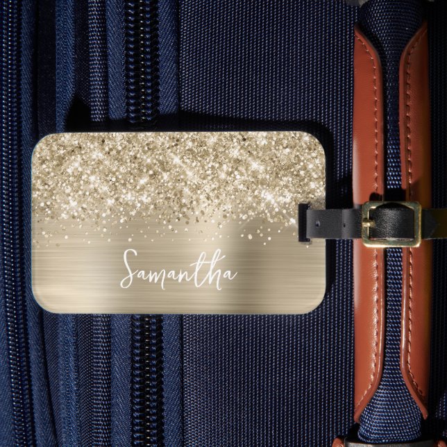 Étiquette À Bagage Pailleté Or Pâle Glamour Nom (Insitu Rectoal 4)