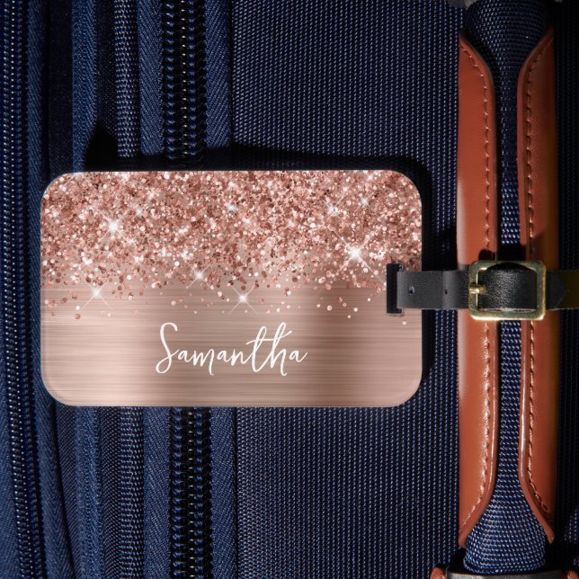 Étiquette À Bagage Pailleté Rose Gold Glam Nom (Insitu Rectoal 4)