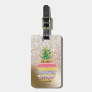 Étiquette À Bagage Paillettes Bokeh Ombré, Ananas Rayé