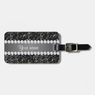 Étiquette À Bagage Paillettes et diamants noirs de Faux