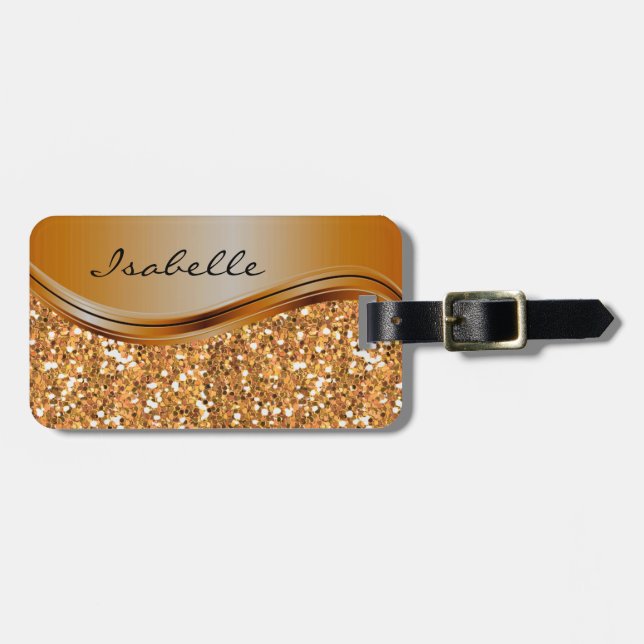 Étiquette À Bagage Paillettes Glam Terre Cuite Métal Personnalisé (Devant horizontal)