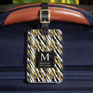 Étiquette À Bagage Paillettes noires et or Motif animal zèbre blanc