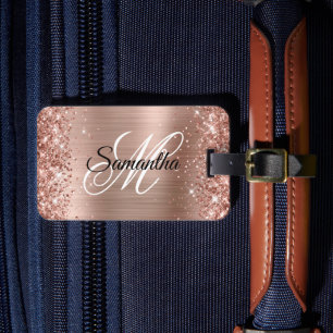 Étiquette À Bagage Paillettes Rose Or Feuille