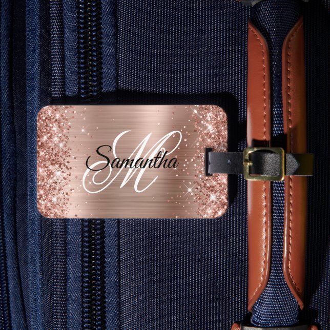 Étiquette À Bagage Paillettes Rose Or Feuille (Insitu Rectoal 4)