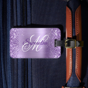 Étiquette À Bagage Paillettes Violet Clair Feuille D'aluminium Monogr