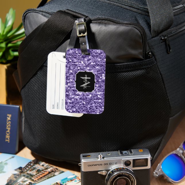 Étiquette À Bagage Paillettes violet ultra violet monogramme (Recto & Verso)