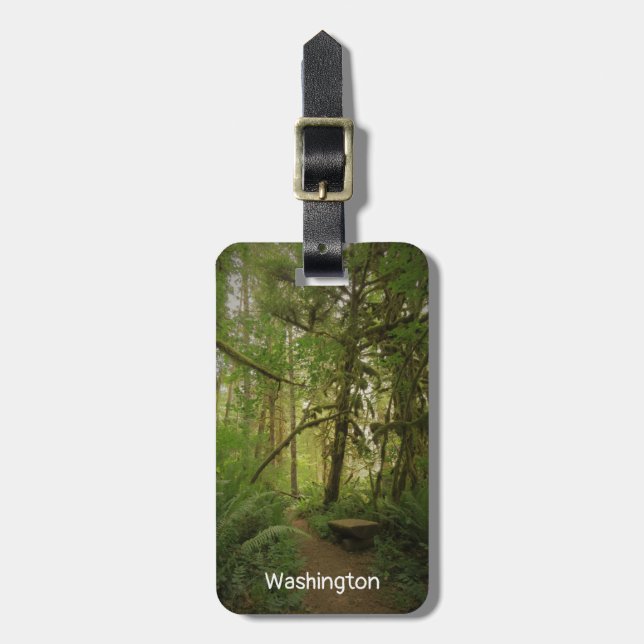 Étiquette À Bagage Paisible Green Forest Trail Washington (Devant Vertical)