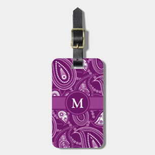 Étiquette À Bagage Paisley pourpre et blanc
