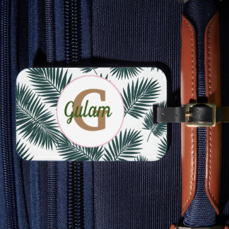 Étiquette À Bagage Palm feuille motif nom personnalisé et initiale