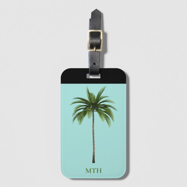 Étiquette À Bagage Palm Tree Tropical Island Beach Mots facultatifs  (Devant Vertical)