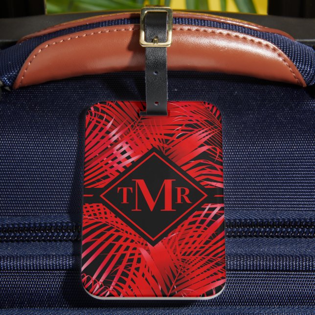 Étiquette À Bagage Palme tropicale rouge monogramme (Insitu Rectoal 2)