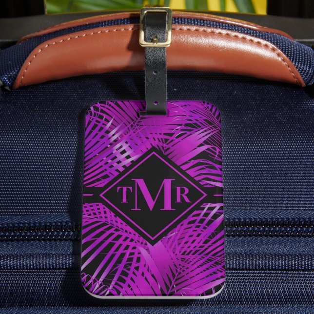 Étiquette À Bagage Palme violet monogramme Tropical (Insitu Rectoal 2)