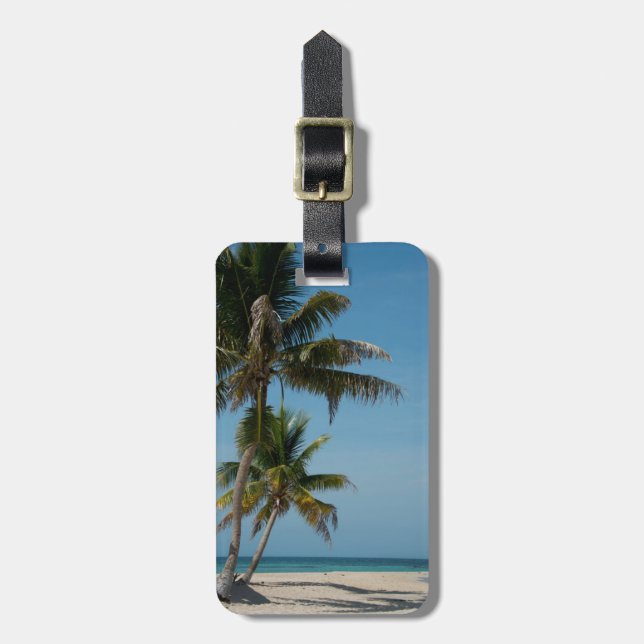 Étiquette À Bagage Palmier et plage de sable blanc (Devant Vertical)
