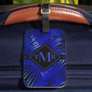 Étiquette À Bagage Palmier noir bleu monogramme