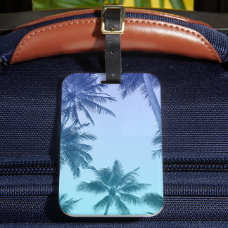 Étiquette À Bagage Palmiers tropicaux Turquoises Blue Gradient Rétro