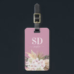 Étiquette À Bagage Pampas herbe, orchidée, feuillage tropical texte<br><div class="desc">Pampas herbe,  orchidée,  feuillage tropical texte nom personnalisé et design initial.</div>