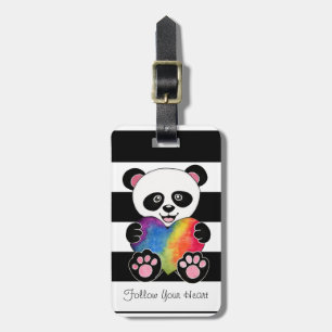 Étiquette À Bagage Panda Aquarelle Cute Avec Coeur Arc En Ciel