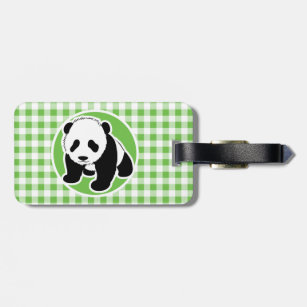 Étiquette À Bagage Panda mignon ; Guingan vert
