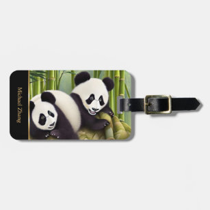 Étiquette À Bagage Pandas naturalistes mignons Création d'IA   Monogr