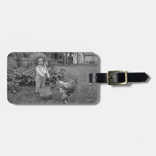 Étiquette À Bagage Panier à coq adorable des années 1880 dans le jard