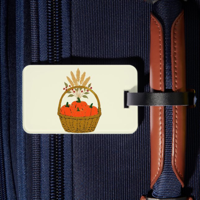 Étiquette À Bagage ✈️Panier de Citrouilles et Blé d'Automne (Verso Insitu 2)