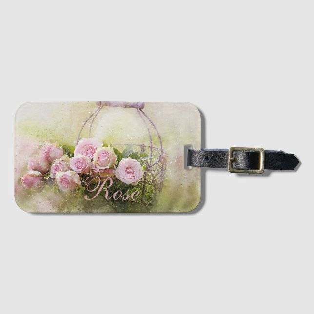 Étiquette À Bagage Panier de Rose (Devant Horizontal)