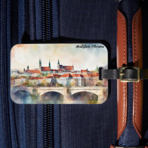 Étiquette À Bagage Panorama peinture aquarelle de Bratislava Slovaqui