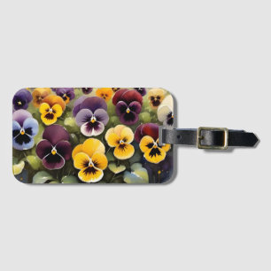 Étiquette À Bagage Pansies jaunes et violets aquarelle