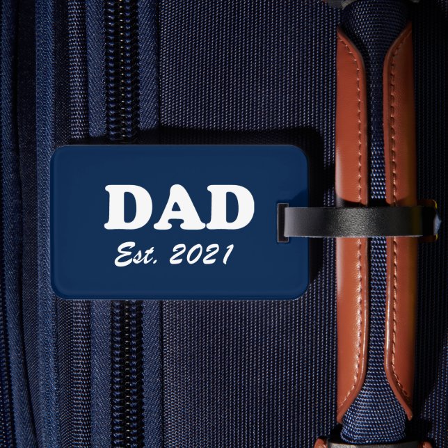 Étiquette À Bagage Papa Custom Date fixe marine bleu blanc moderne (Verso Insitu 2)