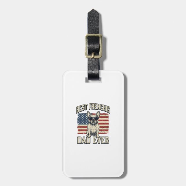 Étiquette À Bagage Papa Frenchie Vintage Drapeau Américain (Devant Vertical)