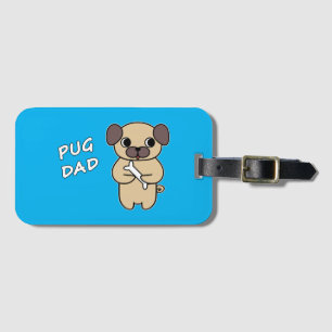 Étiquette À Bagage PAPA PUG - Bleu ciel