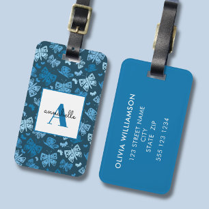 Étiquette À Bagage Papillon bleu fantaisiste