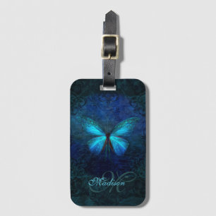 Étiquette À Bagage Papillon bleu monogramme