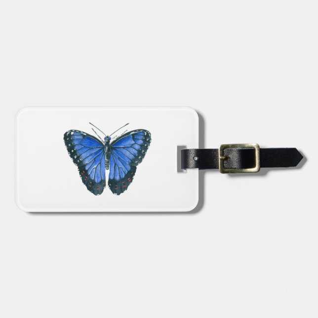 Étiquette À Bagage Papillon bleu Morpho aquarelle peinture (Devant horizontal)