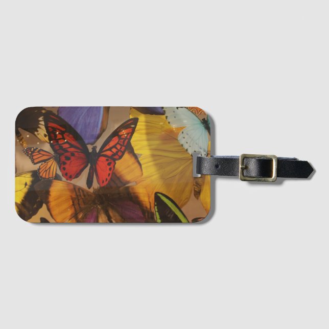 Étiquette À Bagage Papillon bordeaux violet abstrait de printemps (Devant Horizontal)