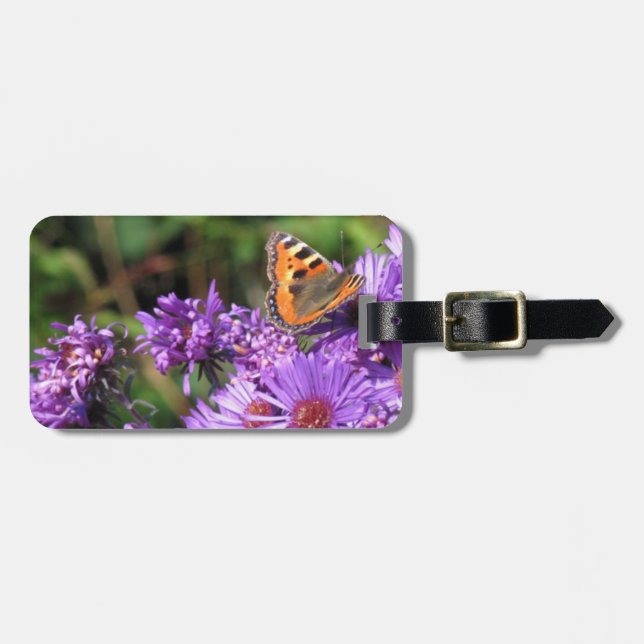 Étiquette À Bagage Papillon de monarque et fleurs pourpres (Devant horizontal)