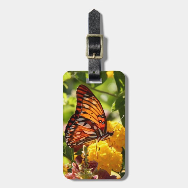Étiquette À Bagage Papillon de monarque sur des fleurs sauvages, (Devant Vertical)