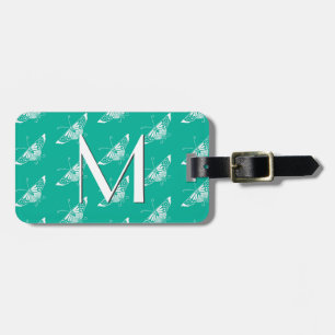 Étiquette À Bagage Papillon déco stylisé - turquoise