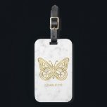 Étiquette À Bagage Papillon d'or imprimé géométrique Personnalisé<br><div class="desc">Marbre blanc moderne et tendance et feuille d'or imprimé design personnalisé papillon géométrique papillon.</div>