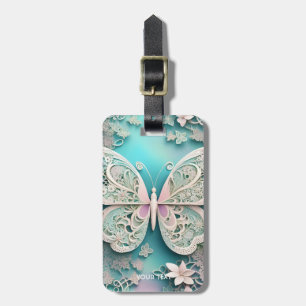 Étiquette À Bagage Papillon Filigree Imaginaire mignon Pastel