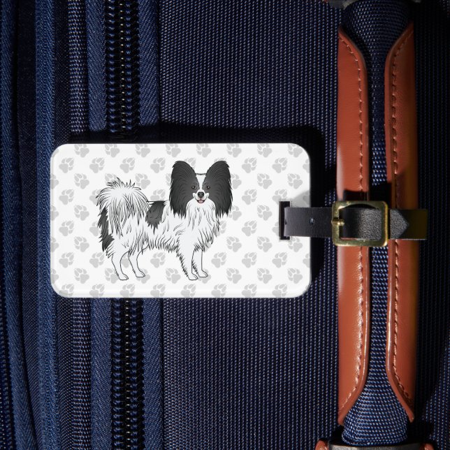 Étiquette À Bagage Papillon noir et blanc Chien mignon avec texte per (Insitu Rectoal 4)