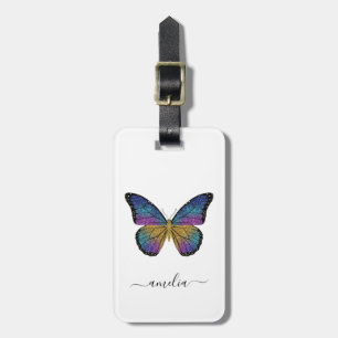 Étiquette À Bagage Papillon Pailleté Brillance Luxueuse Personnalisée