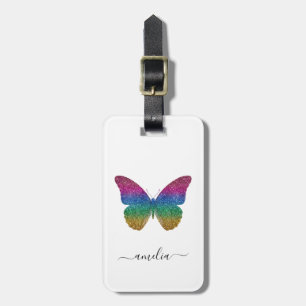Étiquette À Bagage Papillon Pailleté Luxueux Personnalisé Effervescen