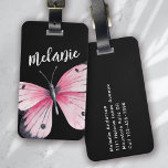 Étiquette À Bagage Papillon rose noir personnalisé<br><div class="desc">Offrez-vous vos bagages grâce à ce design personnalisé qui conviendra parfaitement aux voyageurs</div>