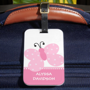 Étiquette À Bagage Papillon rose personnalisé