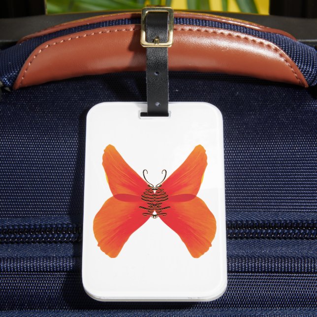 Étiquette À Bagage Papillon rouge orange avec votre nom (Insitu Rectoal 2)