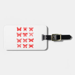 Étiquette À Bagage Papillon Tribal Rouge Ornemental