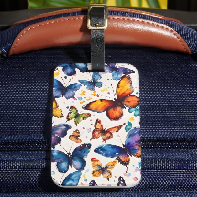 Étiquette À Bagage Papillons à l'aquarelle  (Insitu Rectoal 2)